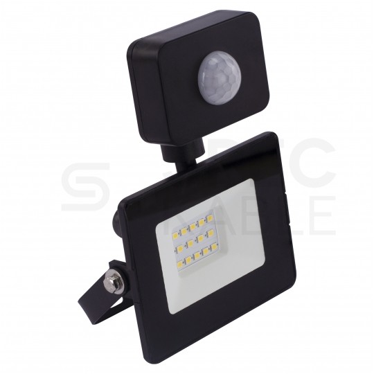 Naświetlacz LED SMD KASTEL 10W 800lm 4000K IP65 czarny, z czujnikiem ruchu PIR NW BEMKO