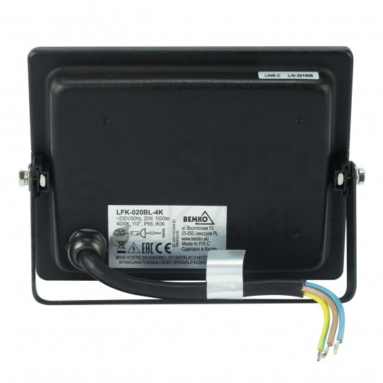 Naświetlacz LED SMD KASTEL 20W 1600lm 4000K IP65 czarny NW BEMKO