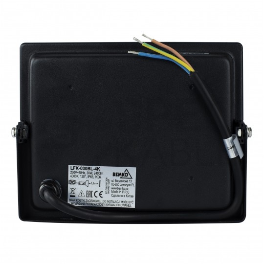 Naświetlacz LED SMD KASTEL 30W 2400lm 4000K IP65 czarny NW BEMKO