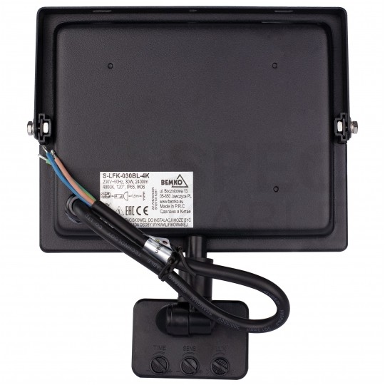 Naświetlacz LED SMD KASTEL 30W 2800lm 4000K IP65 czarny, z czujnikiem ruchu PIR NW BEMKO