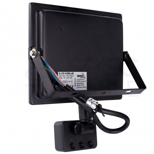 Naświetlacz LED SMD KASTEL 30W 2800lm 4000K IP65 czarny, z czujnikiem ruchu PIR NW BEMKO