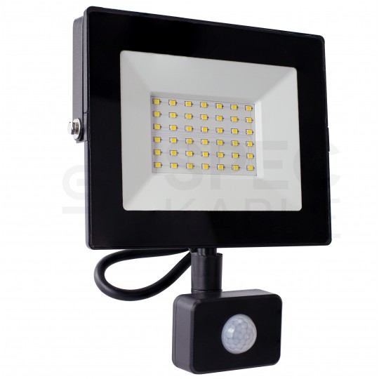 Naświetlacz LED SMD KASTEL 30W 2800lm 4000K IP65 czarny, z czujnikiem ruchu PIR NW BEMKO