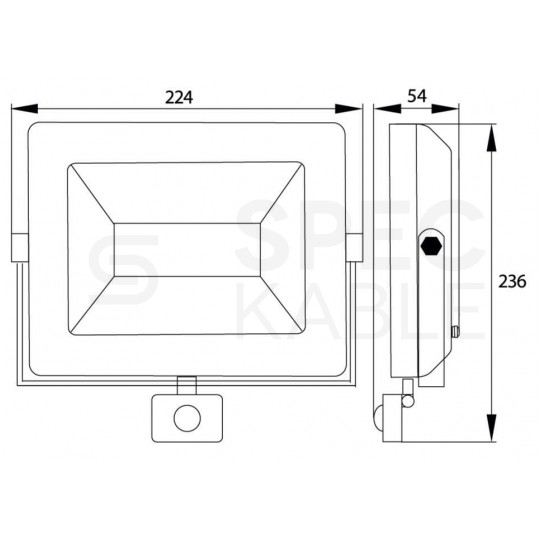 Naświetlacz LED SMD KASTEL 50W 4000lm 4000K IP65 czarny, z czujnikiem ruchu PIR NW BEMKO