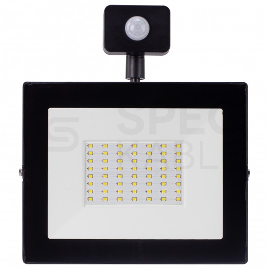 Naświetlacz LED SMD KASTEL 50W 4000lm 4000K IP65 czarny, z czujnikiem ruchu PIR NW BEMKO