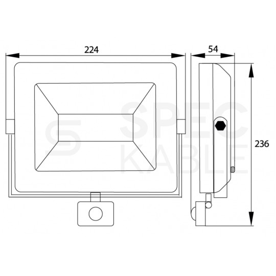 Naświetlacz LED SMD KASTEL 50W 4000lm 4000K IP65 czarny, z czujnikiem ruchu PIR NW BEMKO