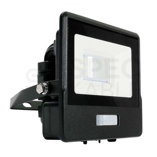 Naświetlacz, projektor LED SMD 10W 735lm 4000K IP65 czarny z czujnikiem ruchu, mufa przyłączeniowa barwa NW biały neutralny V-TAC SAMSUNG VT-118S-B 5 LAT GWARANCJI