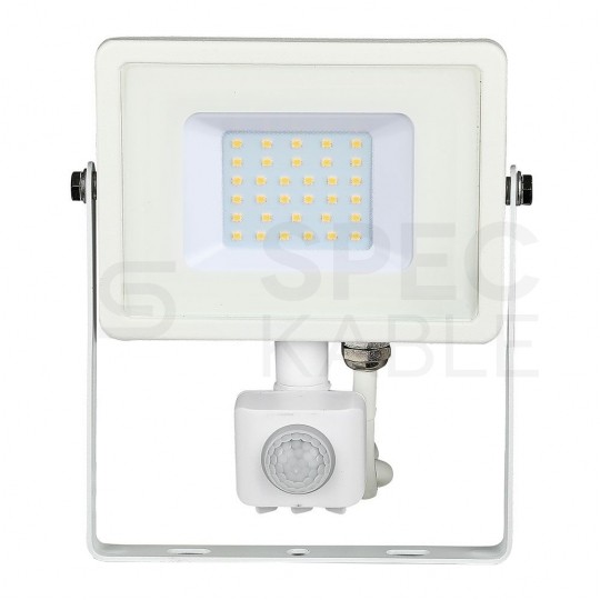 Naświetlacz, projektor LED SMD 30W 2400lm 3000K IP65 biały z czujnikiem ruchu, barwa WW biała ciepła V-TAC SAMSUNG VT-30-S-W 5 LAT GWARANCJI