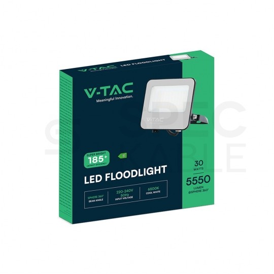 Naświetlacz, projektor LED SMD 30W 5550lm 6500K IP65 czarny barwa CW biała zimna IK06 V-TAC VT-4435-5 5 LAT GWARANCJI