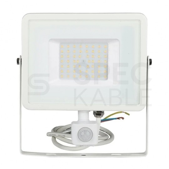 Naświetlacz, projektor LED SMD 50W 4000lm 3000K IP65 biały z czujnikiem ruchu, barwa WW biała ciepła V-TAC SAMSUNG VT-50-S-W 5 LAT GWARANCJI
