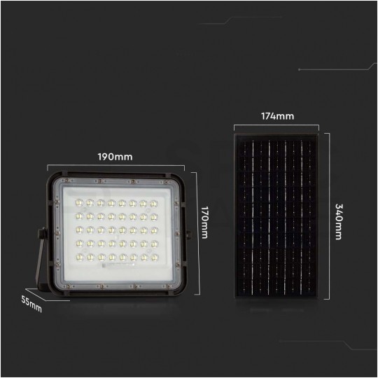 Naświetlacz solarny naścienny LED z czujnikiem zmierzchu 15W 1200lm 6400K 12000mAh czarny barwa CW biała zimna V-TAC VT-120W