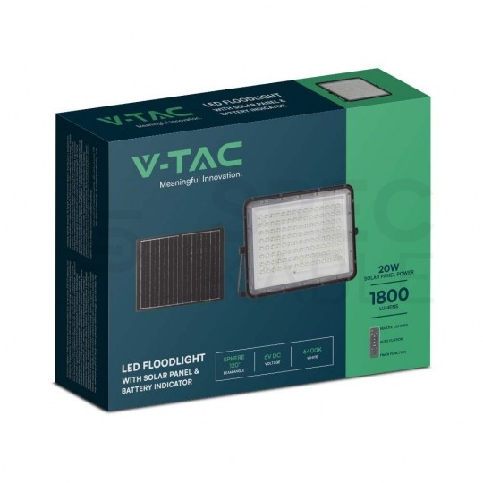 Naświetlacz solarny naścienny LED z czujnikiem zmierzchu 20W 1800lm 4000K 16000mAh czarny barwa NW biała neutralna V-TAC VT-180W