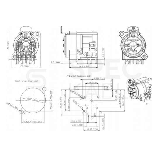 NEUTIRK Gniazdo tablicowe panelowe Combo XLR (3-pin) + Jack 6,3mm Stereo NCJ6FA-H