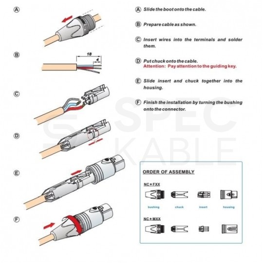 NEUTRIK Gniazdo mikrofonowe XLR (3-pin) na kabel do 8,0mm posrebrzane NC3FXX