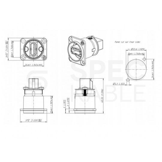NEUTRIK Gniazdo tablicowe panelowe Adapter USB 2.0 A / B odwracalny czarny NAUSB-W-B