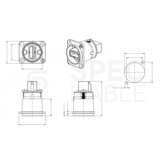 NEUTRIK Gniazdo tablicowe panelowe Adapter USB 2.0 A / B odwracalny srebrny NAUSB-W