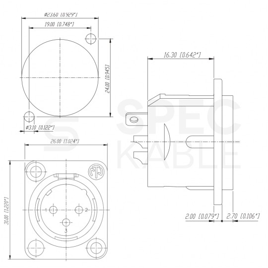 NEUTRIK Gniazdo tablicowe panelowe mikrofonowe XLR (3-pin) posrebrzane NC3MD-L-1
