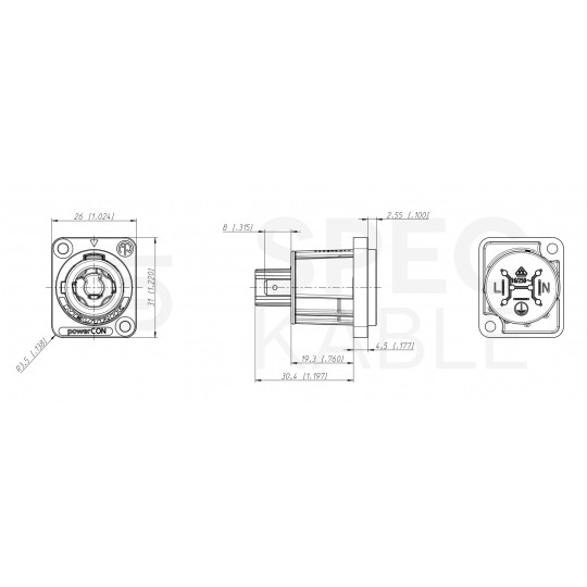 NEUTRIK Gniazdo tablicowe panelowe zasilające PowerCON [2P+Z] 20A 250V niebieskie NAC3MPXXA