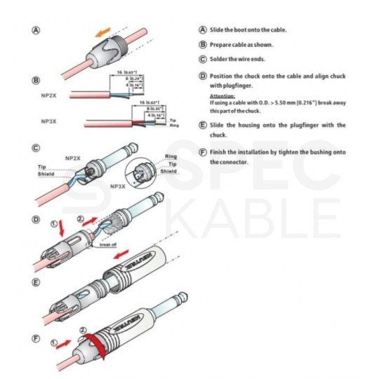 NEUTRIK Wtyk instrumentalny Jack 6,3mm Mono na kabel do 7,0mm niklowany czarny NP2X-BAG