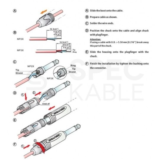 NEUTRIK Wtyk instrumentalny Jack 6,3mm Mono na kabel do 7,0mm niklowany NP2X
