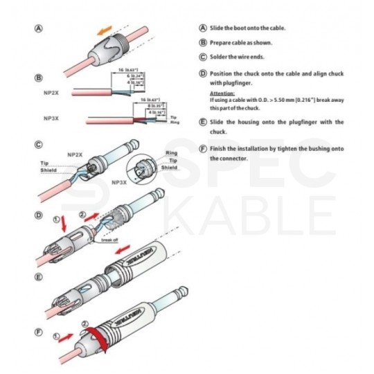 NEUTRIK Wtyk instrumentalny Jack 6,3mm Stereo na kabel do 7,0mm niklowany czarny NP3X-BAG