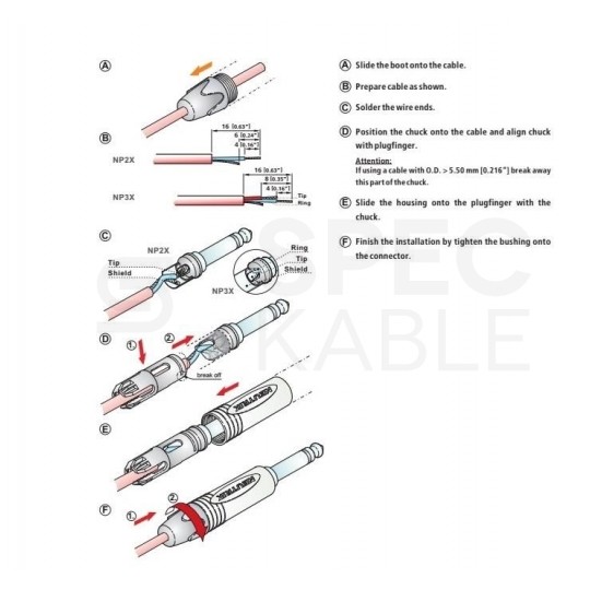 NEUTRIK Wtyk instrumentalny Jack 6,3mm Stereo na kabel do 7,0mm pozłacany czarny NP3X-B