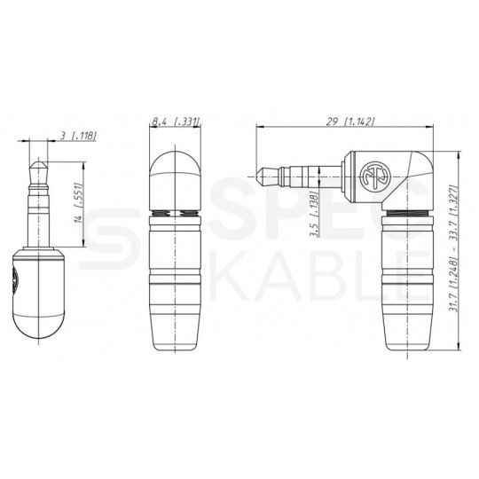 NEUTRIK Wtyk kątowy Audio AUX mini Jack 3,5mm Stereo na kabel do 4,5mm pozłacany czarny NTP3RC-B