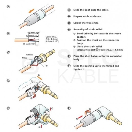 NEUTRIK Wtyk kątowy Audio AUX mini Jack 3,5mm Stereo na kabel do 4,5mm pozłacany czarny NTP3RC-B