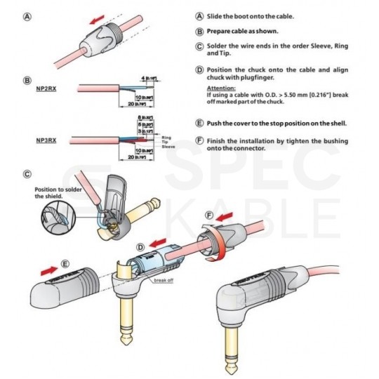 NEUTRIK Wtyk kątowy instrumentalny Jack 6,3mm Mono na kabel do 7,0mm niklowany NP2RX