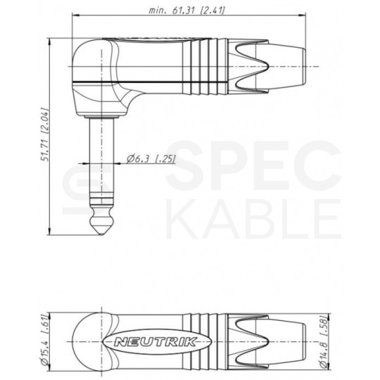 NEUTRIK Wtyk kątowy instrumentalny Jack 6,3mm Mono na kabel do 7,0mm niklowany NP2RX