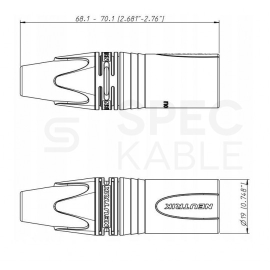 NEUTRIK Wtyk mikrofonowy XLR (3-pin) na kabel do 8,0mm posrebrzany NC3MXX