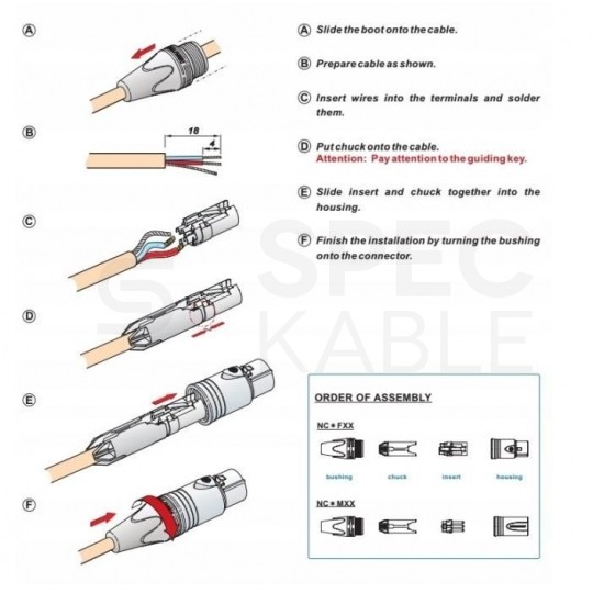 NEUTRIK Wtyk mikrofonowy XLR (3-pin) na kabel do 8,0mm posrebrzany NC3MXX