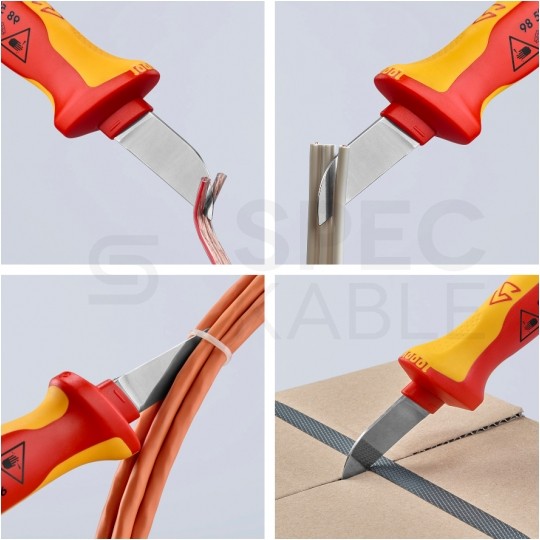 Nóż do ściągania izolacji kabli 190mm izolowany VDE 1kV dla elektryka KNIPEX 98 52