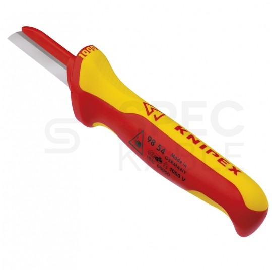 Nóż do ściągania izolacji kabli 190mm izolowany VDE 1kV dla elektryka z grzbietem chroniącym przed zwarciem KNIPEX 98 54