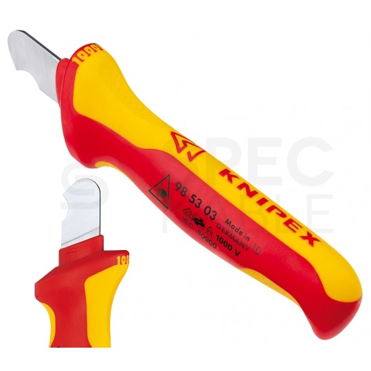 Nóż hakowy do ściągania izolacji kabli 170mm izolowany VDE 1kV dla elektryka KNIPEX 98 53 03