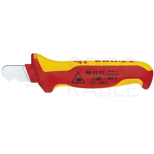 Nóż hakowy do ściągania izolacji kabli 170mm izolowany VDE 1kV dla elektryka KNIPEX 98 53 03
