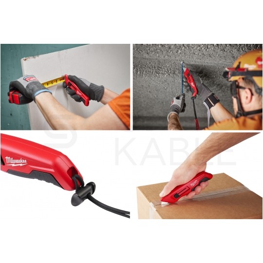 Nóż otwierany z wysuwanym wymiennym ostrzem trapezowym 28mm magazynek w rękojeści HEAVY DUTY MILWAUKEE