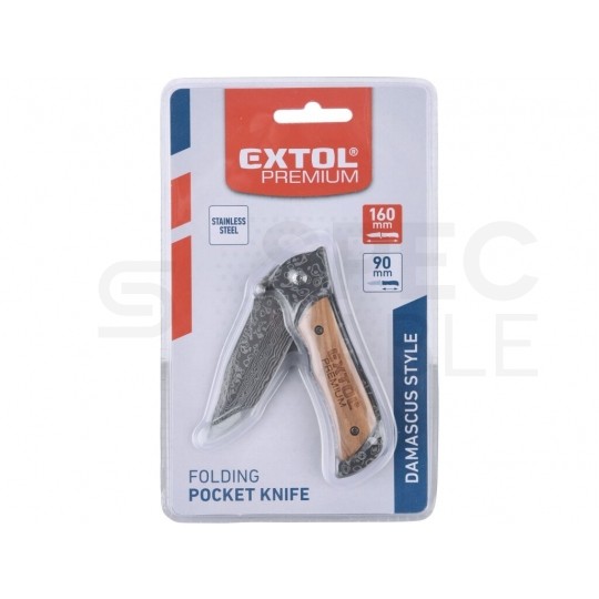 Nóż składany ze stali nierdzewnej w stylu damasceńskim (rękojeść drewniana) 160/70mm Premium EXTOL