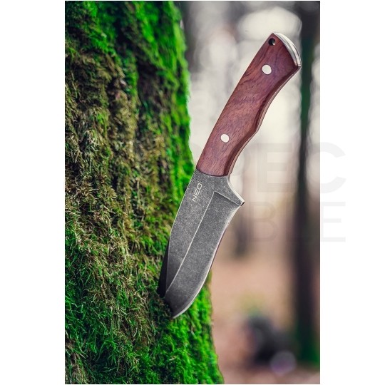 Nóż survivalowy ze stali nierdzewnej (rękojeść drewniana) 230/120mm FULL-TANG + etui NEO 63-111