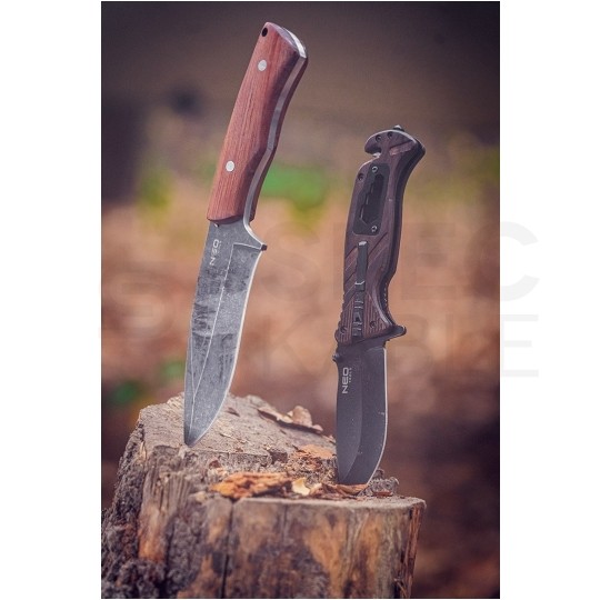 Nóż survivalowy ze stali nierdzewnej (rękojeść drewniana) 230/120mm FULL-TANG + etui NEO 63-111