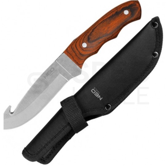 Nóż survivalowy ze stali nierdzewnej (rękojeść drewniana) 240/130mm FULL-TANG + etui NEO 63-116