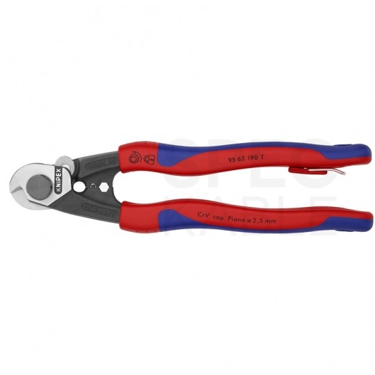 Nożyce do cięcia drutów i lin stalowych (do 5mm) 190mm z zaczepem KNIPEX 95 62 160 T