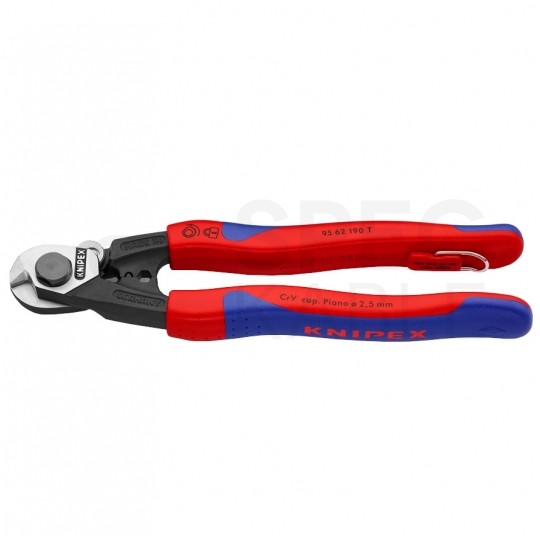 Nożyce do cięcia drutów i lin stalowych (do 5mm) 190mm z zaczepem KNIPEX 95 62 160 T