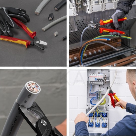 Nożyce do cięcia kabli miedzianych i aluminiowych 225mm stopniowane StepCut izolowane 1kV dla elektryka KNIPEX 95 18 225