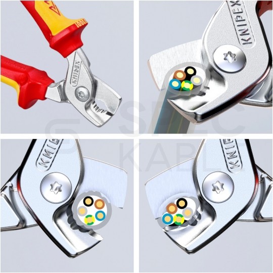 Nożyce do cięcia kabli miedzianych i aluminiowych (do 15mm / 50mm2) 160mm stopniowane StepCut izolowane 1kV dla elektryka KNIPEX 95 16 160