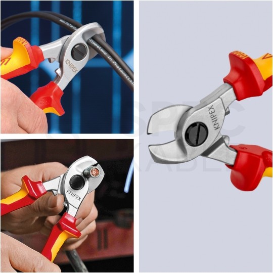 Nożyce do cięcia kabli miedzianych i aluminiowych (do 15mm / 50mm2) 165mm izolowane 1kV dla elektryka KNIPEX 95 16 165
