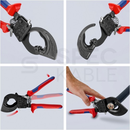 Nożyce zapadkowe do cięcia kabli miedzianych i aluminiowych (do 32mm / 240mm2) 250mm KNIPEX 95 31 250