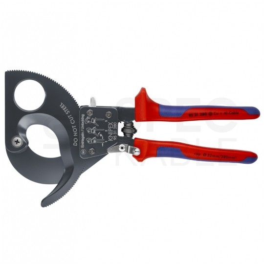 Nożyce zapadkowe do cięcia kabli miedzianych i aluminiowych (do 52mm / 380mm2) 280mm KNIPEX 95 31 280