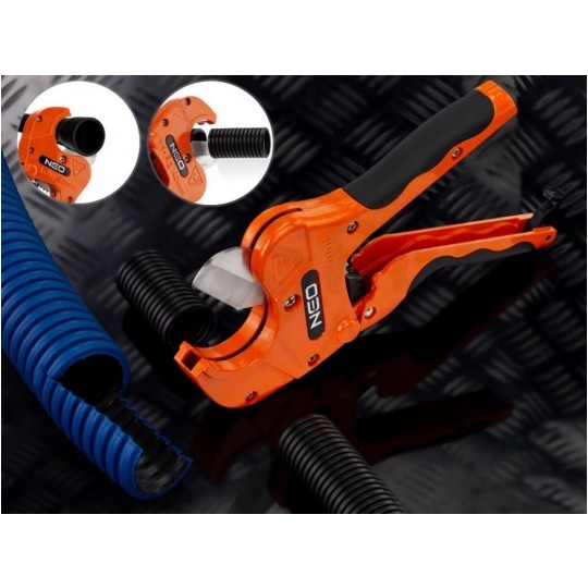 Obcinak do rur karbowanych i peszli z tworzywa sztucznego 0-42mm z mechanizmem zapadkowym NEO 02-020