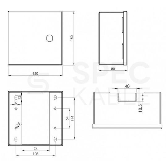 Obudowa metalowa do instalacji CATV 150x150x80mm biała natynkowa