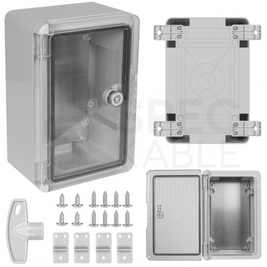 Obudowa plastikowa skrzynka hermetyczna, drzwi transparentne ABS 200x300x130mm IP65 NEKU
